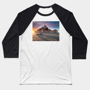 Mont St Michel Sunset and Shadow Baseball T-Shirt